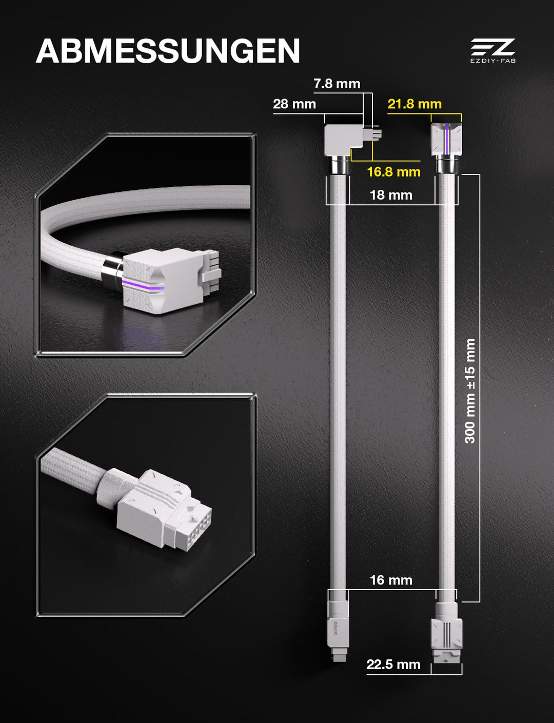 EZDIY-FAB UNIFAS ARGB 16-Pin 12VHPWR GPU-Verlängerungskabel für RTX 40/50 Serie, 16AWG 90° Winkel 12