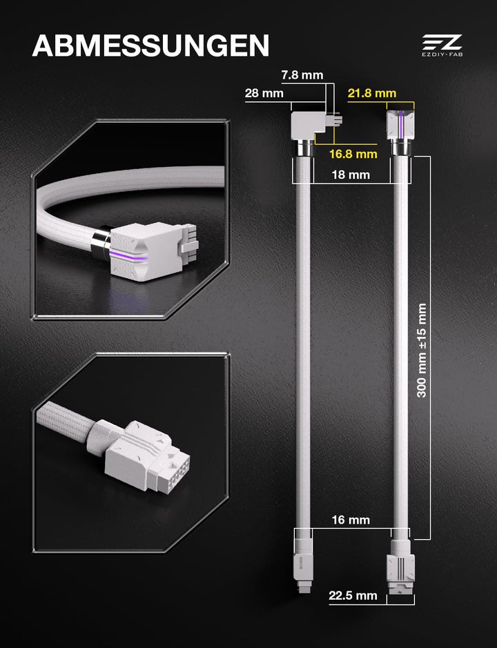 EZDIY-FAB UNIFAS ARGB 16-Pin 12VHPWR GPU-Verlängerungskabel für RTX 40/50 Serie, 16AWG 90° Winkel 12