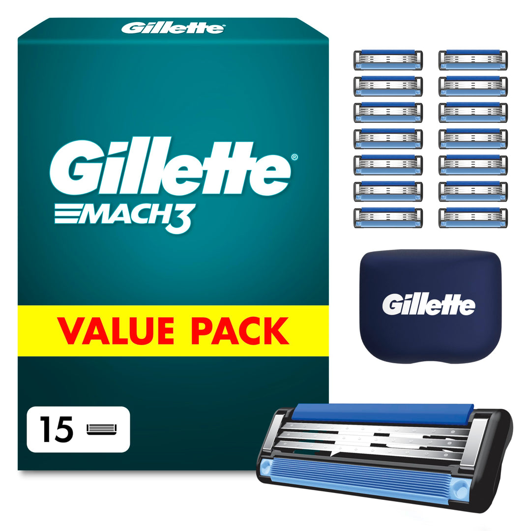 Gillette Mach3 Rasierklingen, 15 ORIGINAL Ersatzklingen, Klingen für Herren mit Gleitstreifen für ei