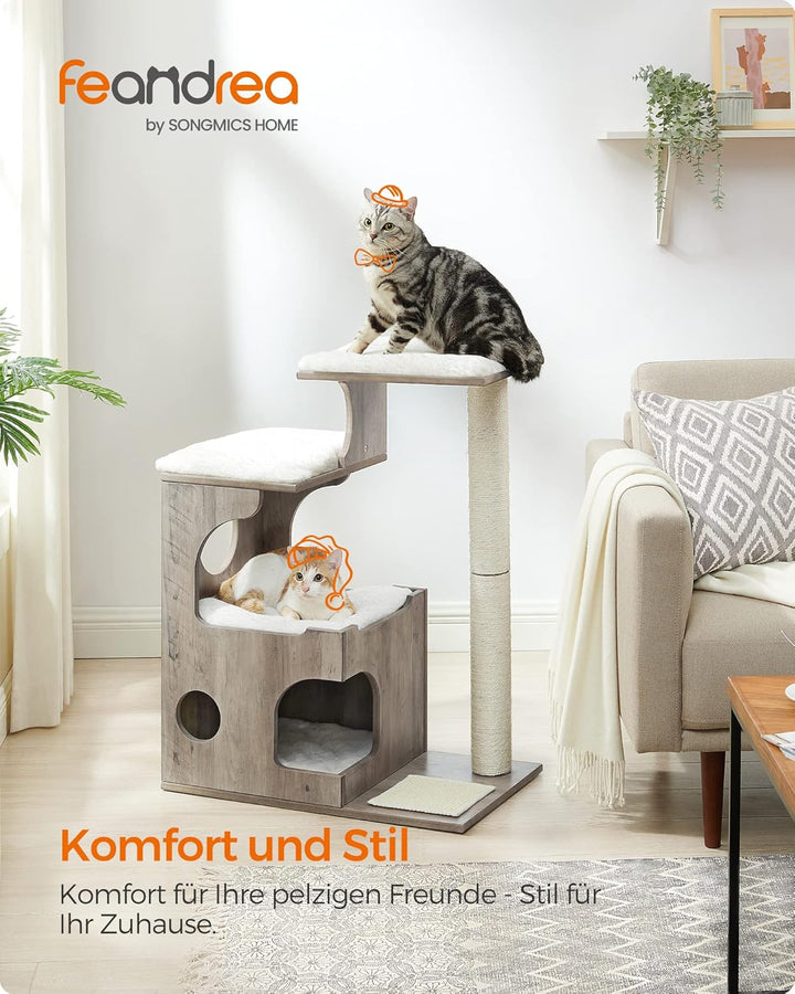 Feandrea Kratzbaum, 86 cm hoher Katzenbaum, Spanplatten-Katzenkratzbaum, mit Höhle, Liegeflächen, Sä