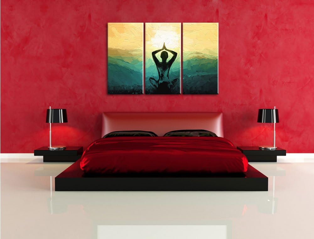 Pixxprint Yoga und Meditation als Leinwandbild/Grösse: 3 Teilig (120x80 cm) cm/Wandbild/Kunstdruck/f