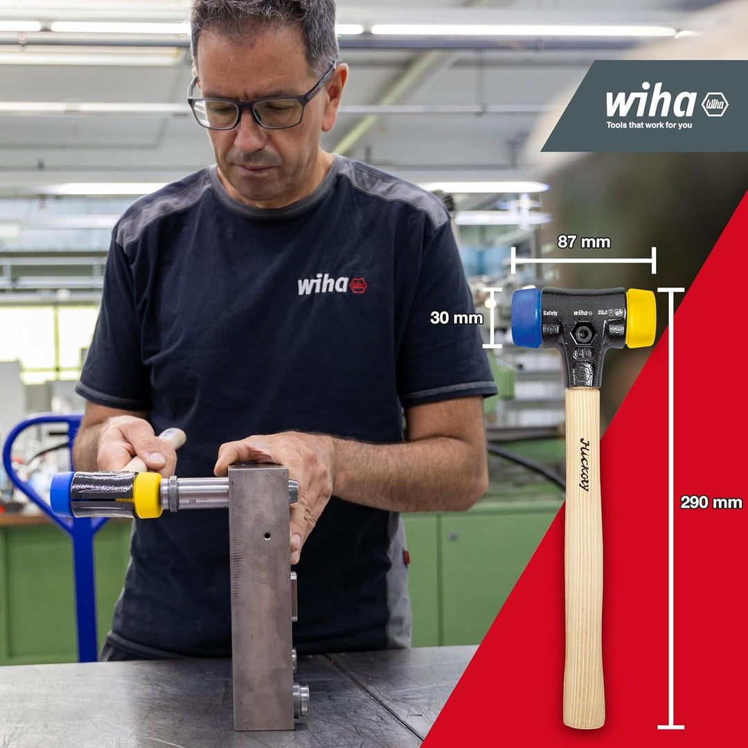 Wiha Schonhammer Safety I weich/mittelhart I Hickory-Holzstiel I Rund-Schlagkopf Ø 30 mm I Kunststof
