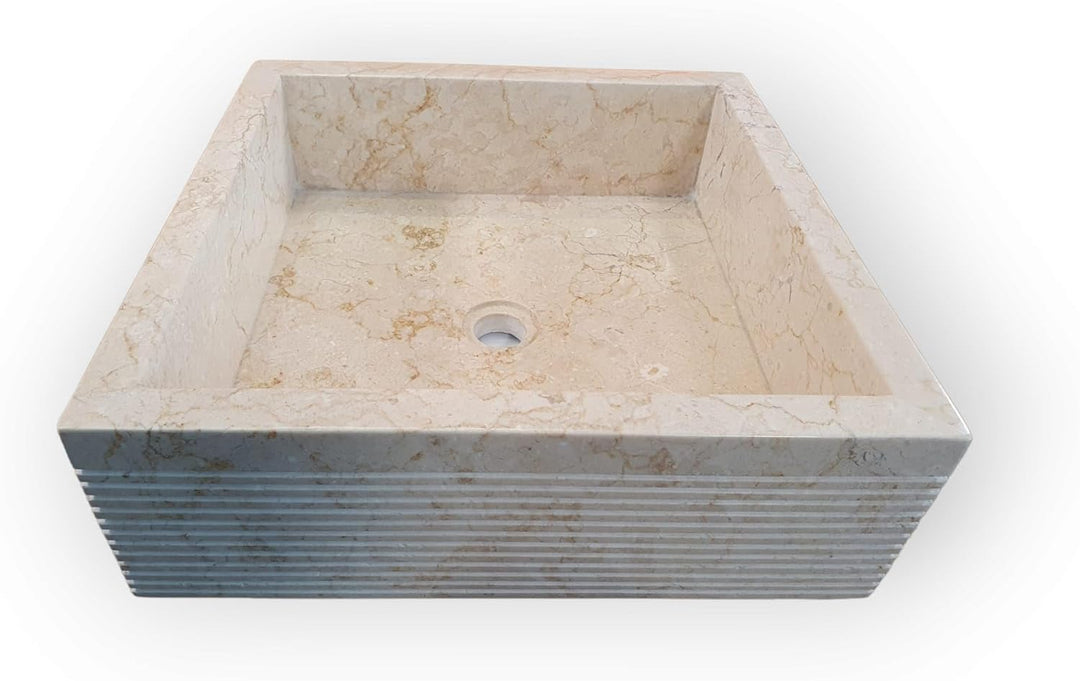 Kinaree Naturstein Waschbecken Heller Marmor - 45x45 cm Aufsatz Waschschale - Heller Marmor Aufsatzw