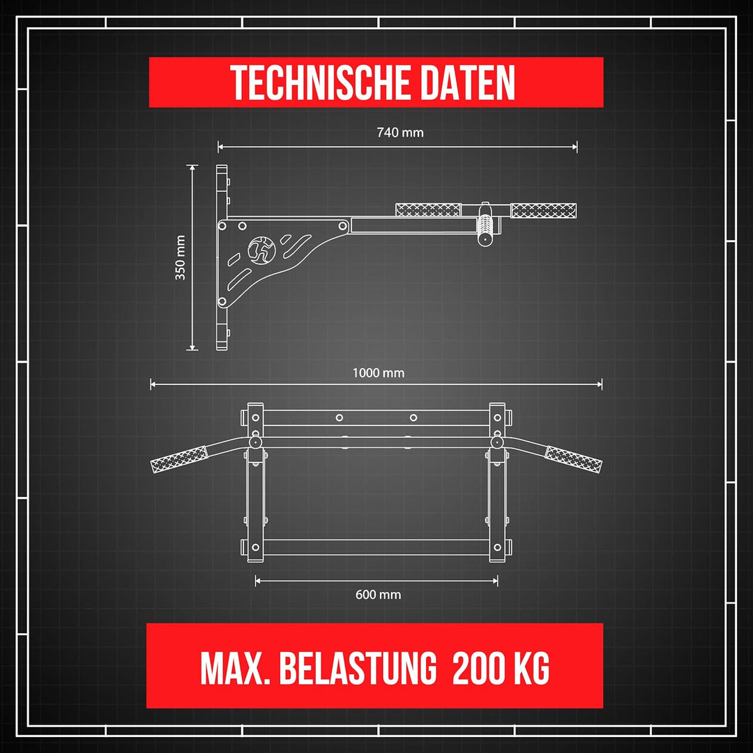 K-Sport: Klimmzugstange zur Wandmontage mit Pull-Up Bar & 3 verschiedenen Griffen I Klimmzugturm für