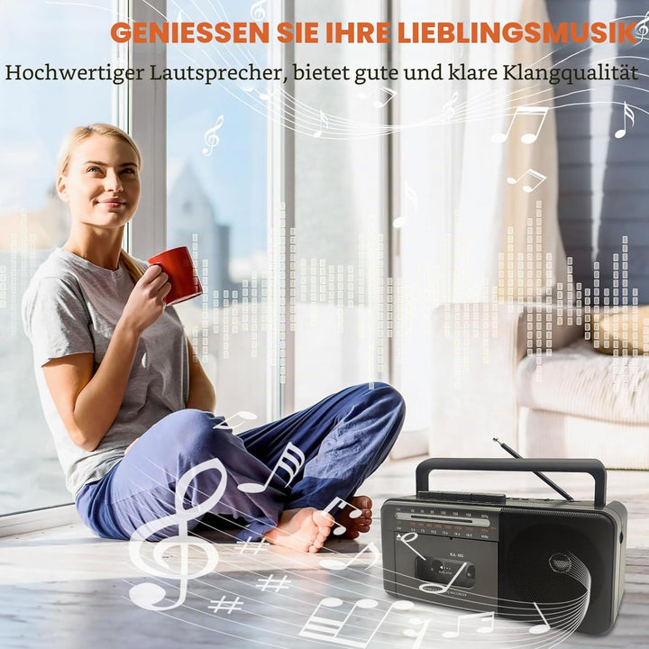 Kassettenspieler Bluetooth Boombox, Tape Recorder AM/FM/SW Radio Stereo Tape Player/Recorder mit gro