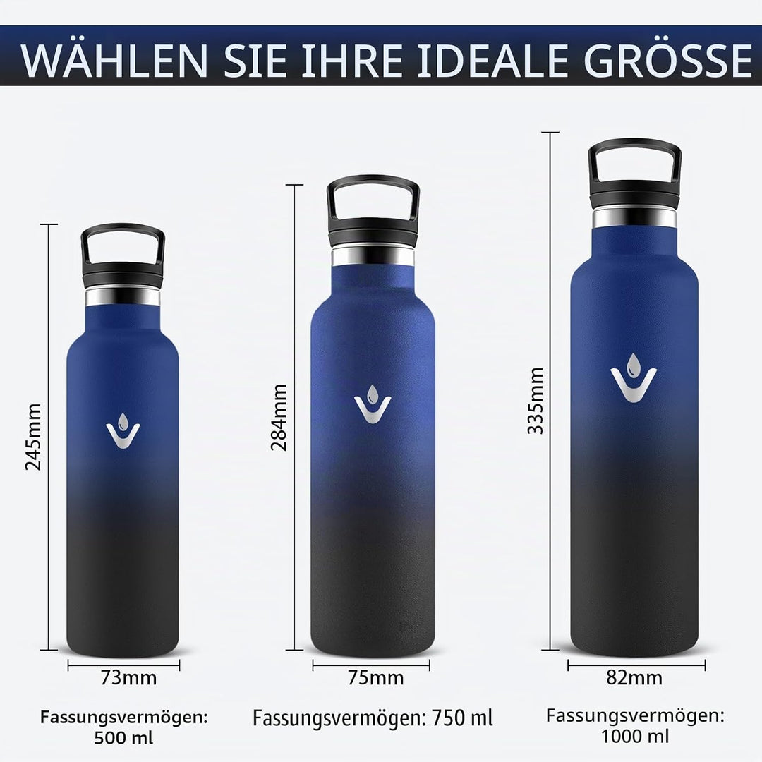 Trinkflasche 1L, Wasserflasche Isolierflasche BPA-Frei, Kohlensäure Geeignet, Thermosflasche 1l Ausl