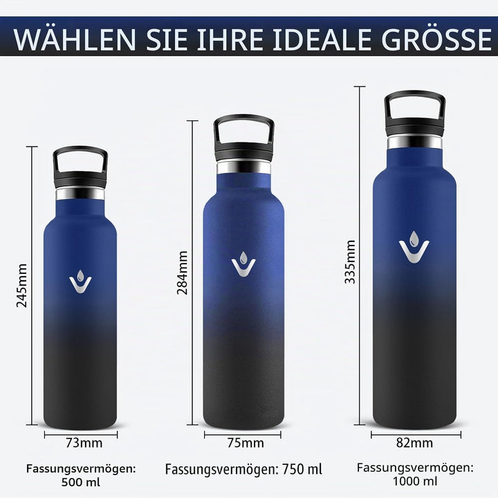 Trinkflasche 1L, Wasserflasche Isolierflasche BPA-Frei, Kohlensäure Geeignet, Thermosflasche 1l Ausl