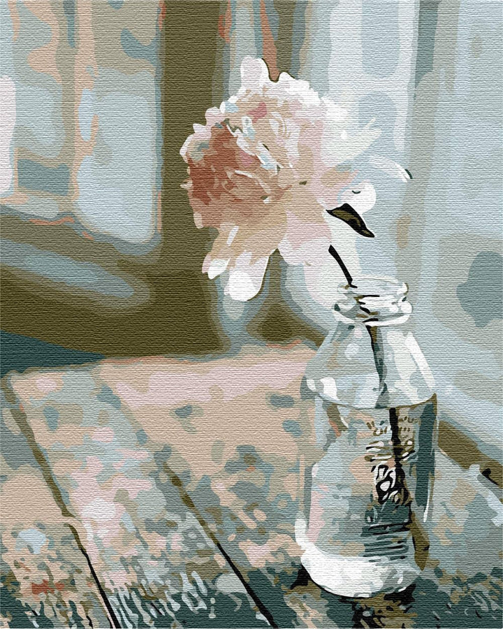 Artnapi Malen nach Zahlen Erwachsene mit Rahmen | DIY Handgemalt | Blumen - Weisse Blume in einer Fl