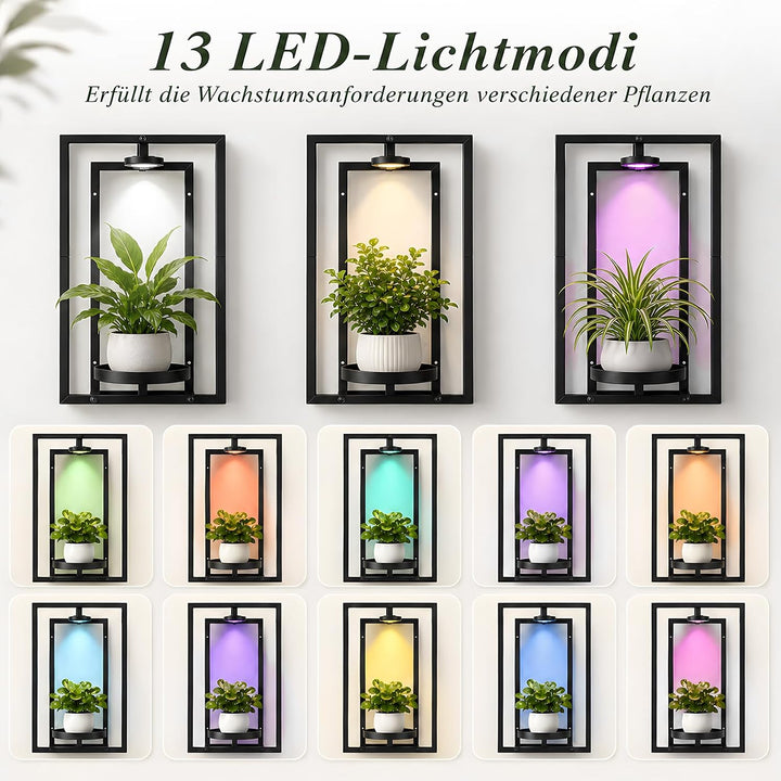 Wandbehang Pflanzgefässe mit Wachstumslicht 2 Set, Blumentopf Wand mit Metallrahmen und Fernbedienun