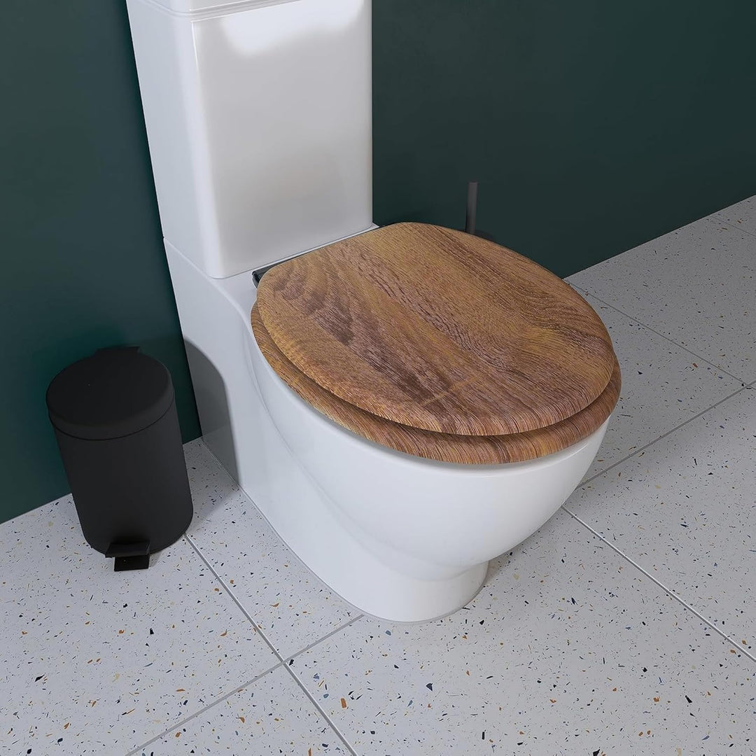 Croydex Ontario WC Sitz mit Absenkautomatik aus Holz – Flexi-Fix Einfache Montage - Schnellverschlus