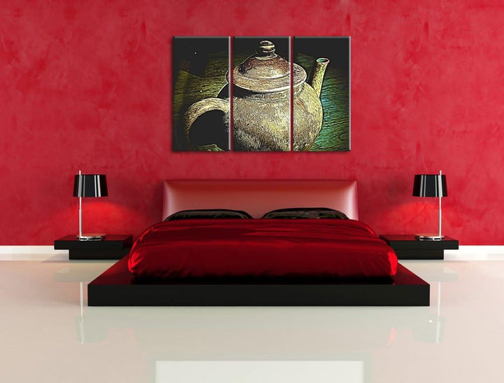 stilvolle alte Teekanne aus Keramik NewArt 3-Teiler Leinwandbild 120x80 Bild auf Leinwand, XXL riesi