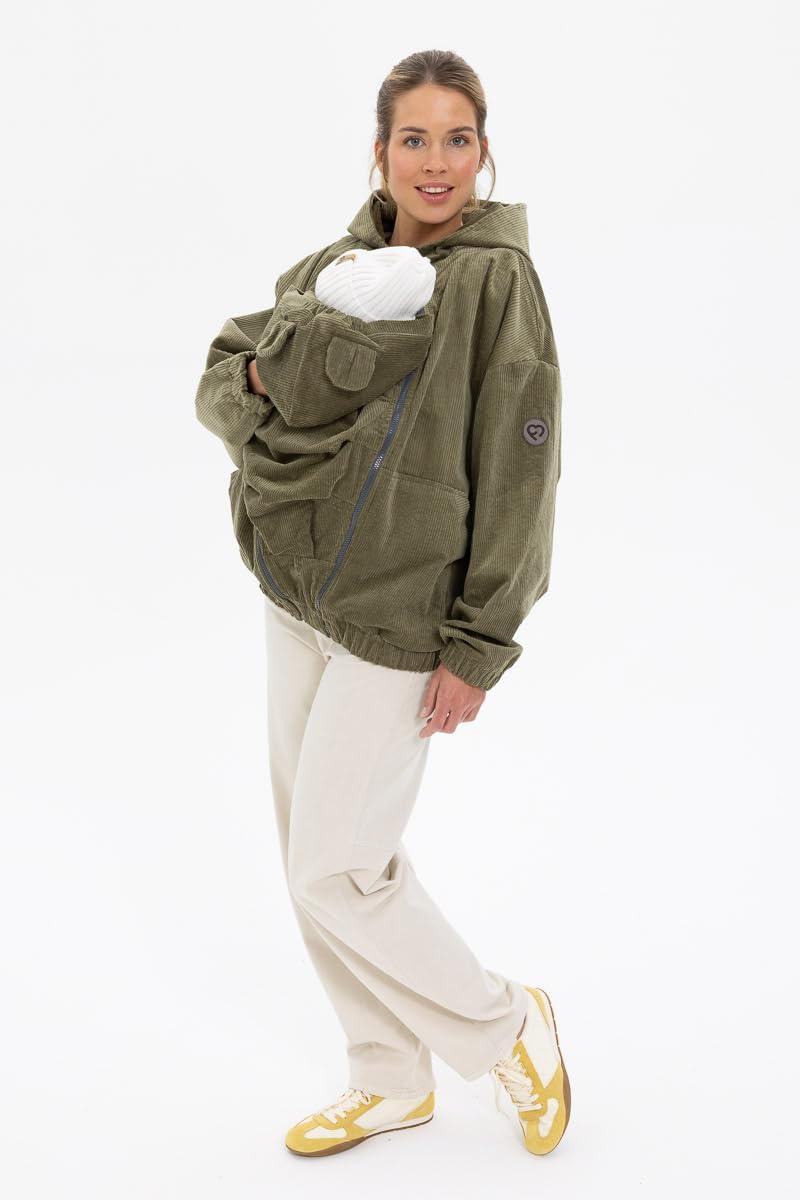 fun2bemum Cordjacke 3 in 1 Tragejacke Baby Umstandsjacke Oversize Herbstjacke für Mama mit Babytrage