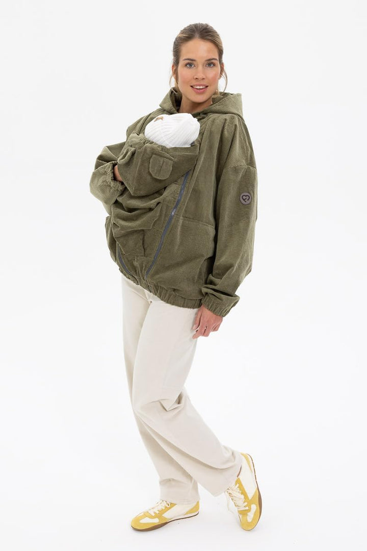 fun2bemum Cordjacke 3 in 1 Tragejacke Baby Umstandsjacke Oversize Herbstjacke für Mama mit Babytrage