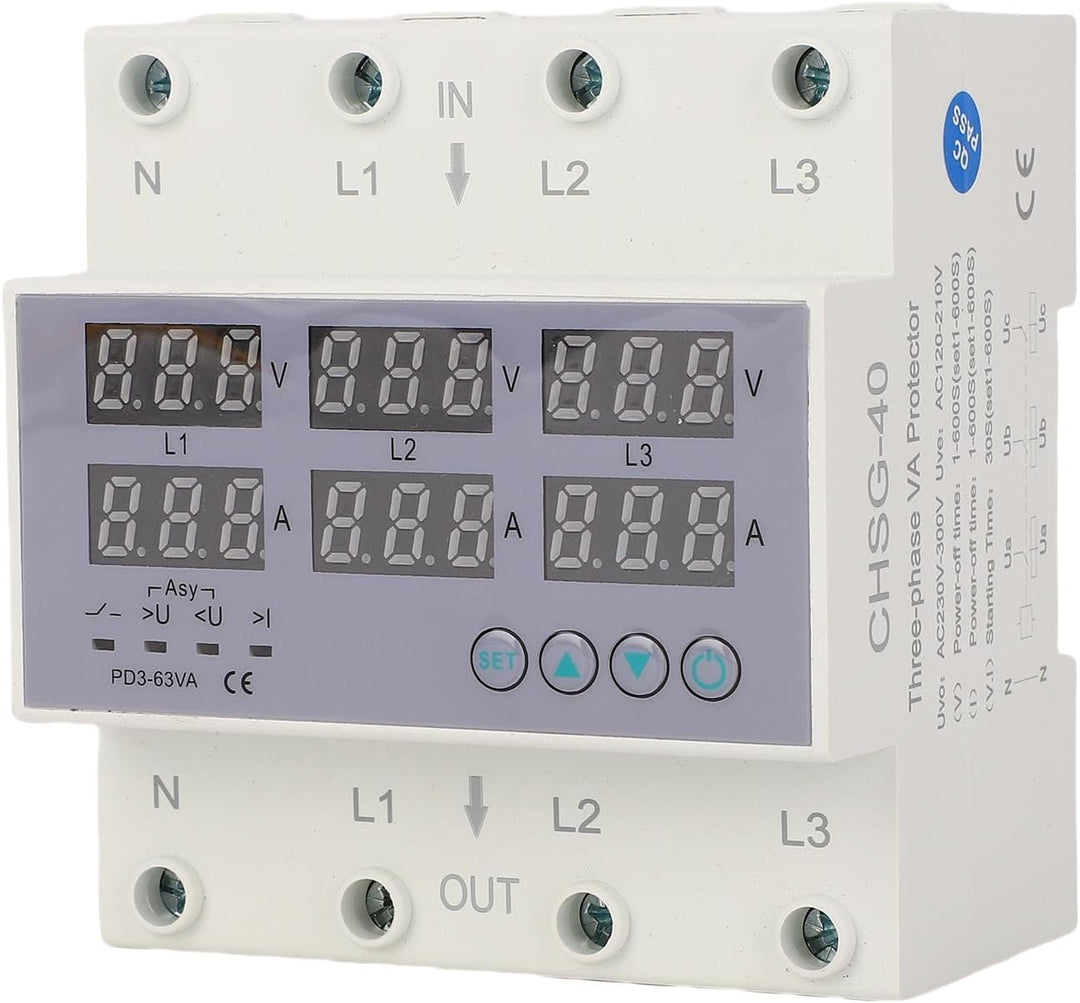 3-Phasen-DIN-Schienen-Voltmeter-Amperemeter-Multitester, AC 390‑500 V Automatischer Überspannungs-Üb