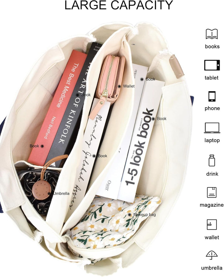Damen Mittelgross Handtasche Canvas Satchel Tote Bag Schultertasche Shopper für Bücher Alltag Arbeit