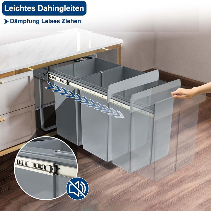 AufuN Einbaumülleimer Abfallsammler Mülleimer Küche Unterschrank Auszug, Mülltrennungssystem 2 Fäche