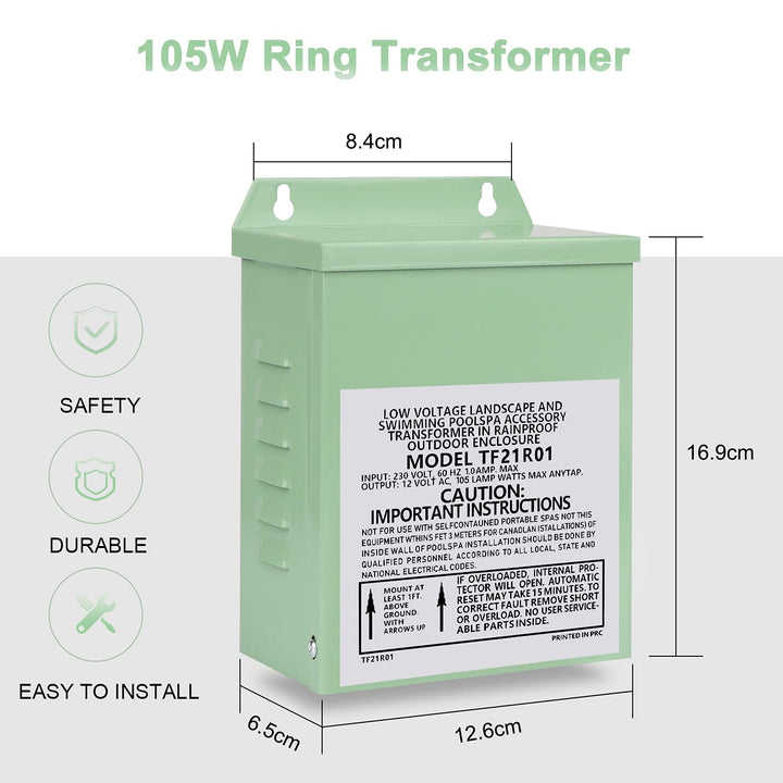 COOLWEST LED Trafo 12V 105W, LED Transformator 230V Auf 12V AC für Niederspannung Poolbeleuchtung, S