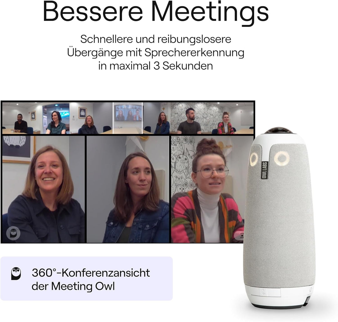 Owl Labs Meeting Owl 3 – 360-Grad, 1080p HD Smart Videokonferenzkamera, Mikrofon und Lautsprecher (a