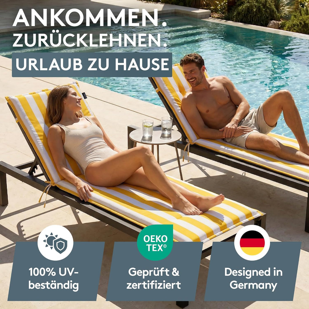 LILENO HOME Sonnenliege Auflage als [1er Set - Rollliege] in Blockstreifen Gelb - Gartenliegen Aufla