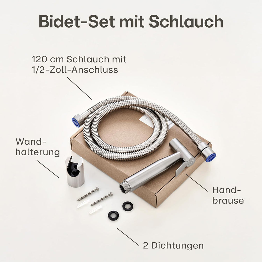 Praknu Bidet Set mit Handbrause, Schlauch &amp; Halter Edelstahl Rostfrei - Inkl. 2 Dichtungen - 𝗘𝗶𝗻𝗳𝗮𝗰𝗵