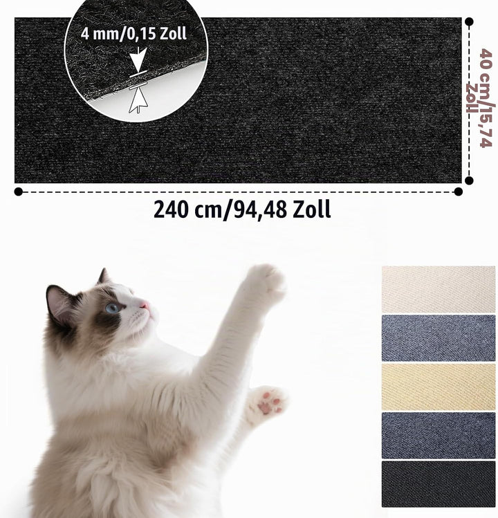 Kratzmatte Katze Selbstklebende Kratzmatte 240x40 cm Kratzbrett Kratzwand Kratzteppich Schwarz Kratz