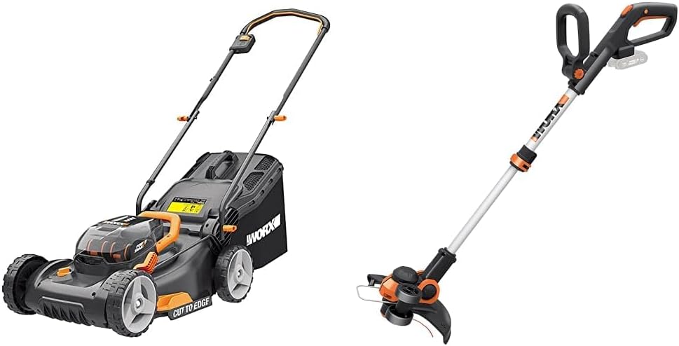WORX WG743E Akku-Rasenmäher 40V & WG163E.9 Akku Rasentrimmer 20V – Kantenschneider Rasen – 2-in-1 Fu