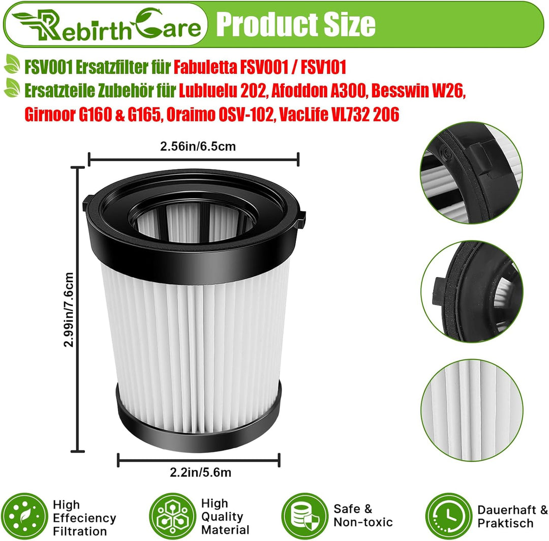 Rebirthcare 4 Filter für Lubluelu 202 Ersatzfilter für Fabuletta FSV001, FSV101 Schnurlosen Stabstau