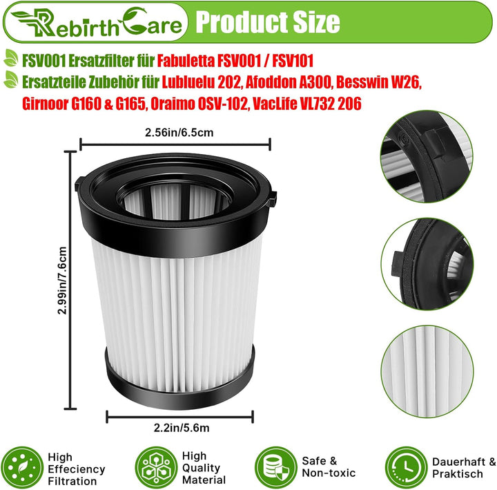 Rebirthcare 4 Filter für Lubluelu 202 Ersatzfilter für Fabuletta FSV001, FSV101 Schnurlosen Stabstau
