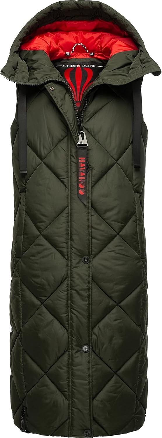 Navahoo warme Damen Winter Steppweste lang mit Kapuze Schnuckel XS-XXL S Dark Olive, S Dark Olive