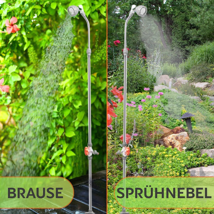 Gartendusche & Sprühnebel 2in1, Höhe 175-230 cm Sprühwinkel verstellbar Stabil mit Dreibein Aussendu