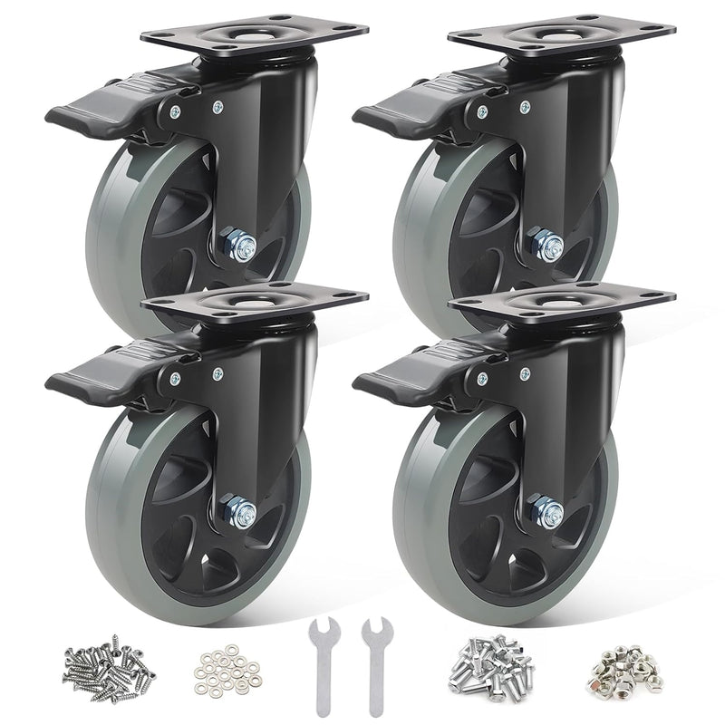 BAOLIHUI 125mm Schwerlastrollen Graue 4er Set Möbelrollen Bis zu 800KG, 360 Grad Doppelverriegelung