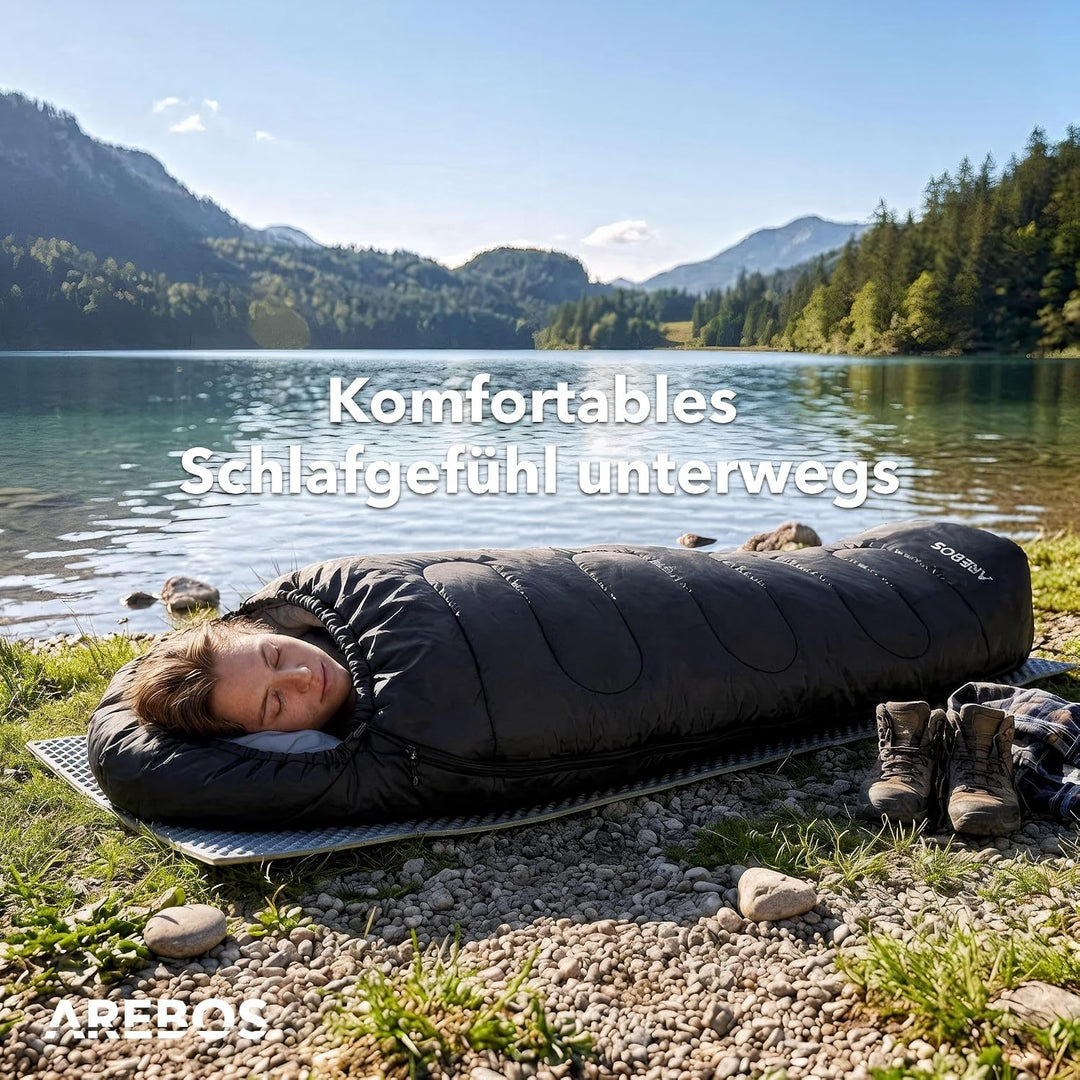 Arebos Camping Schlafsack Erwachsene 220 × 83 cm | Deckenschlafsack | wasserabweisend | inkl. Kompre