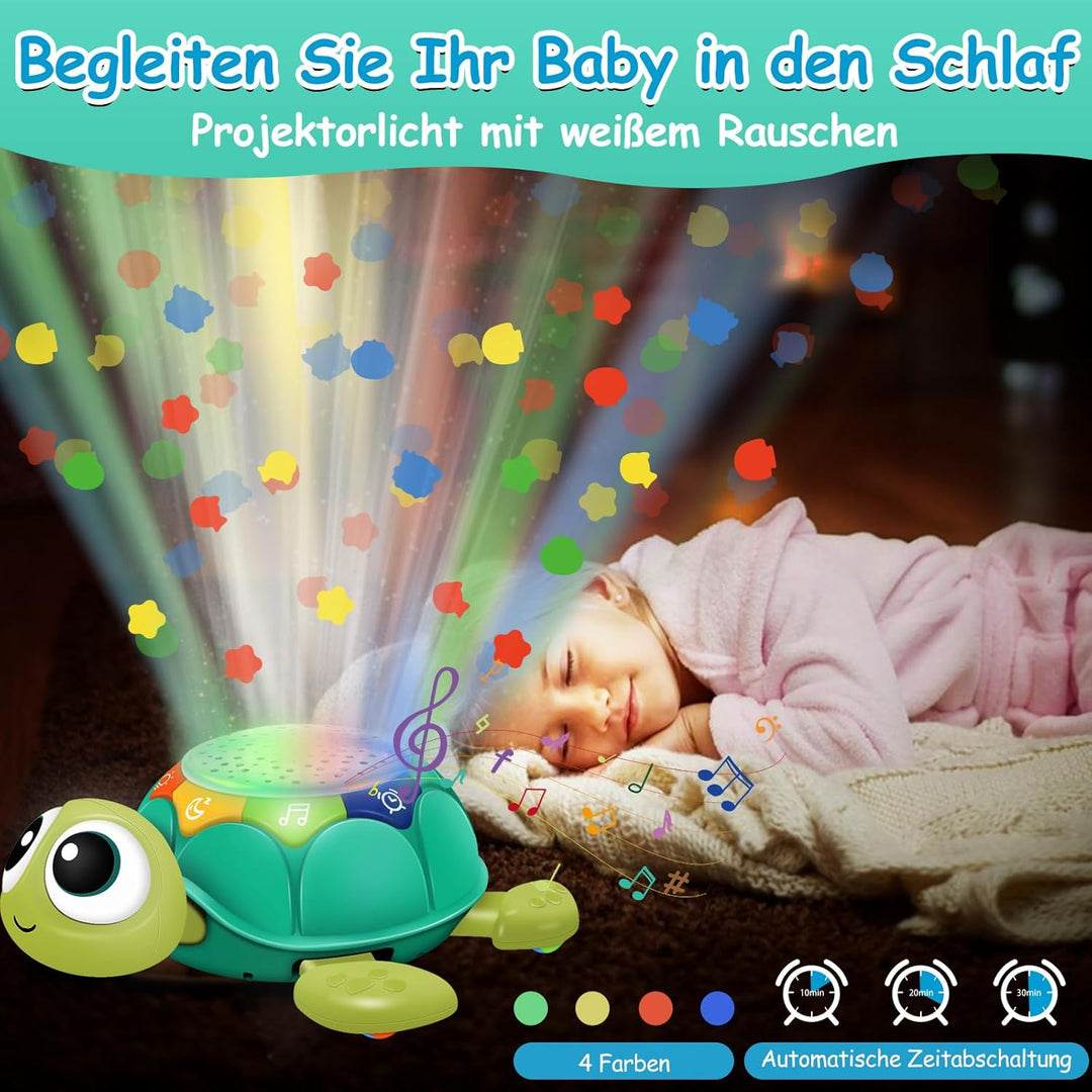 Baby Krabbel Spielzeug 6-18 Monate, Krabbel Schildkröte mit Musik und Sternprojektion, Pädagogisches