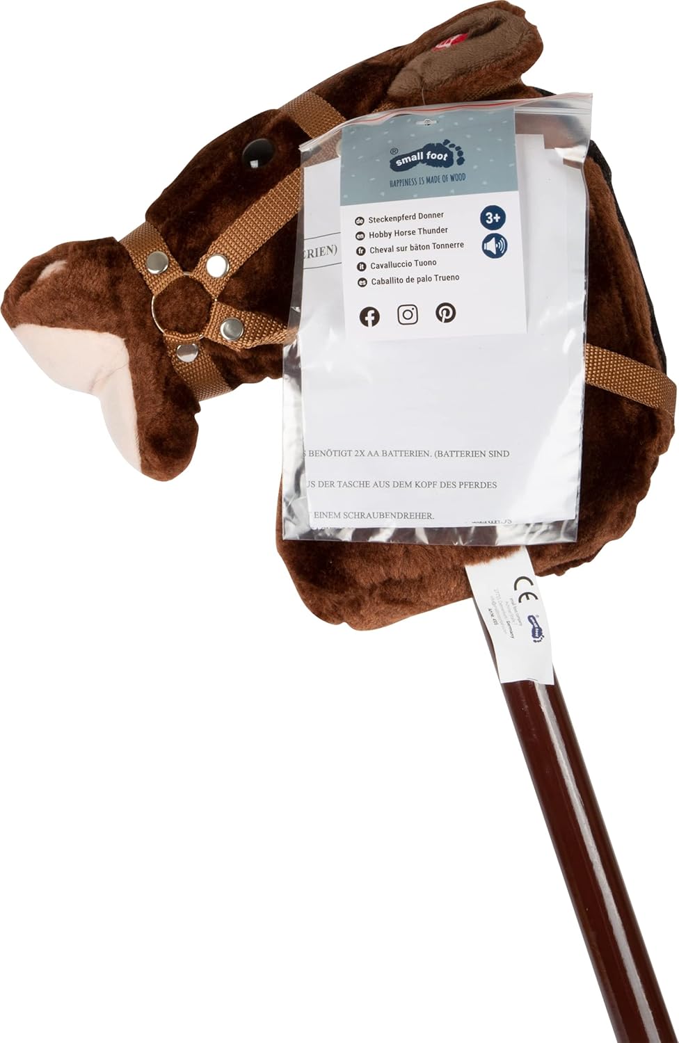 small foot Steckenpferd "Donner" mit Sound und weichem Textilkopf, Holzstecken mit zwei Rollen, ab 3