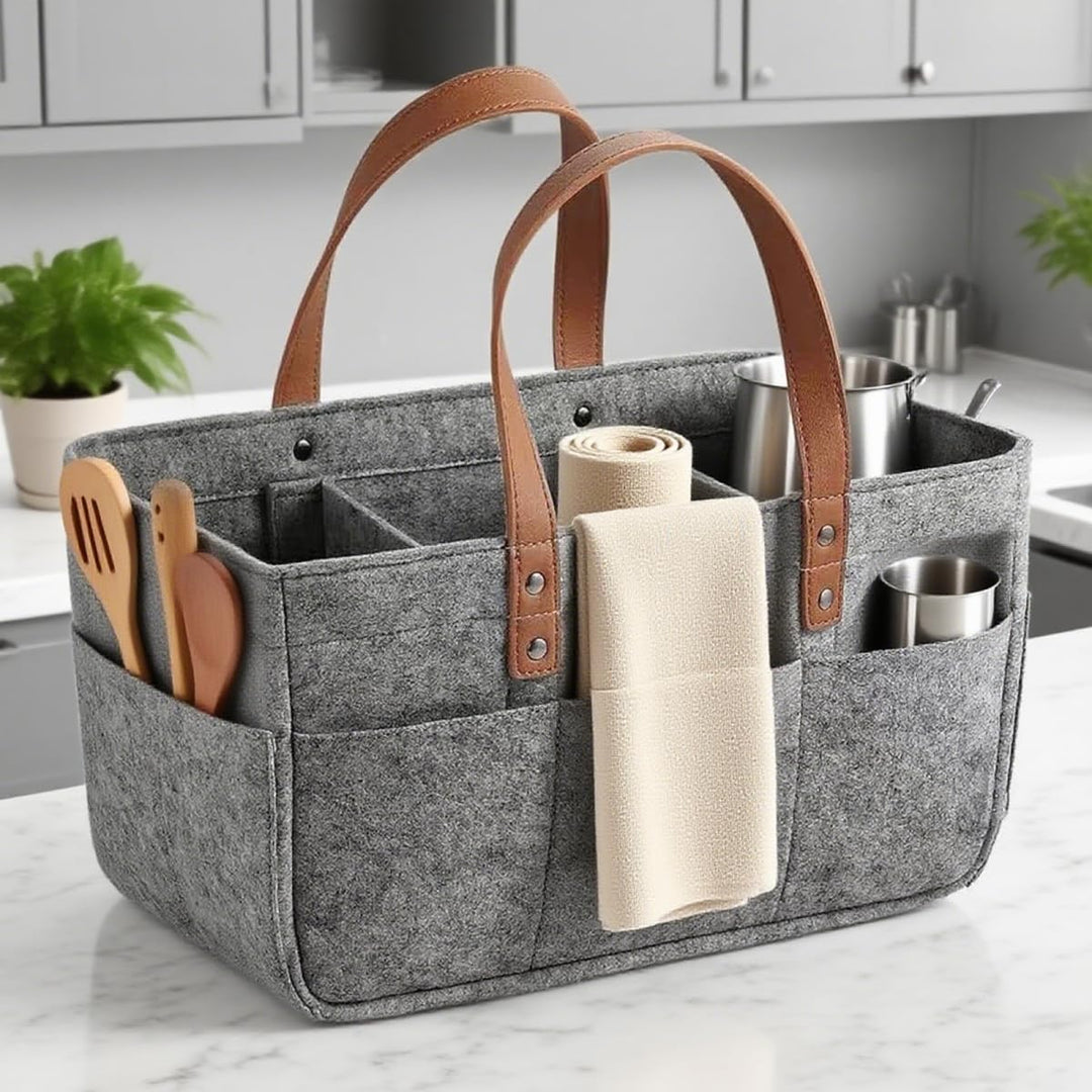 2er Filztasche Einkaufskorb, 16L Filztaschen Einkaufstasche mit Fächern, Filztasche Storage Faltbar,