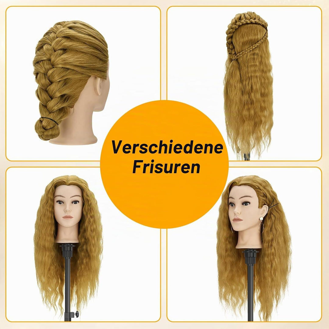 Frisierkopf Echthaar mit Stativ, Trainingskopf mit 90% Echthaar 61cm/24inch, Schaufensterpuppe Kopf