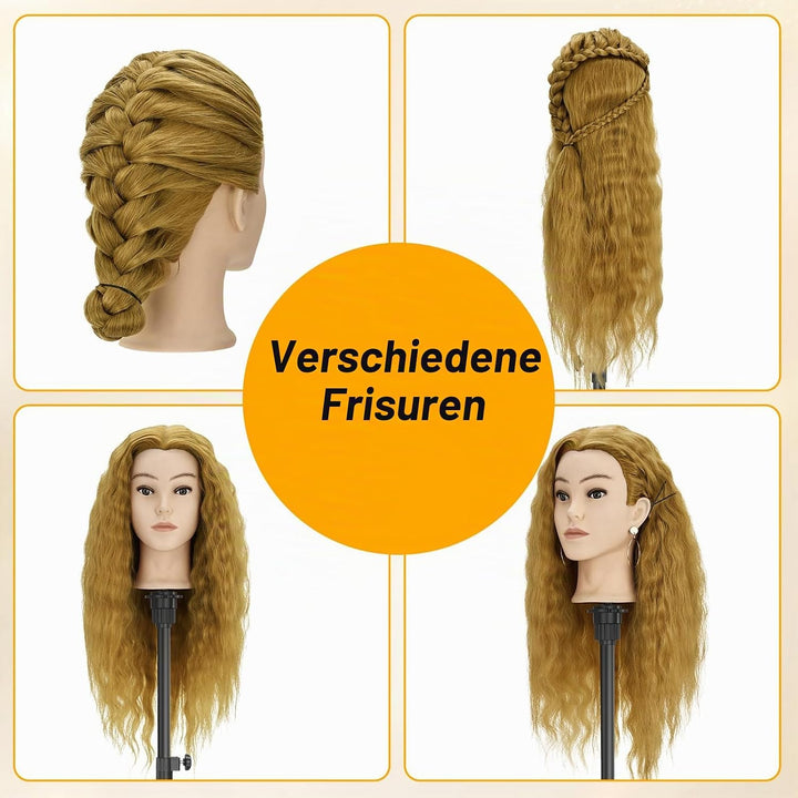 Frisierkopf Echthaar mit Stativ, Trainingskopf mit 90% Echthaar 61cm/24inch, Schaufensterpuppe Kopf