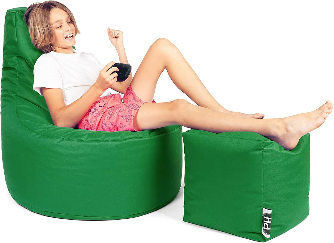 PATCH HOME Gamer Kissen Lounge Kissen Sitzsack Sessel Sitzkissen Bean Bag + Würfel/Hocker mit Reissv