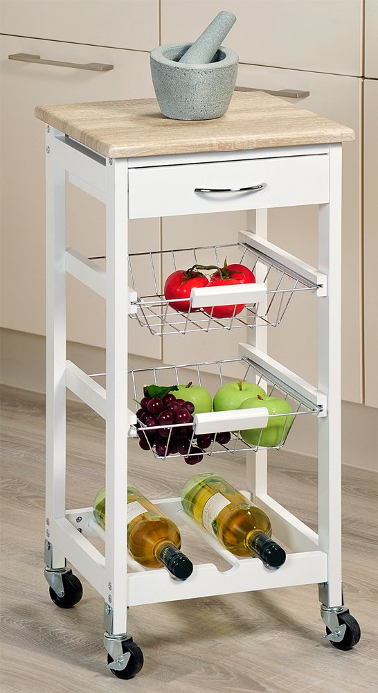 Kesper | Küchenwagen, Material: Holz, Masse: 36 x 36 x 77 cm, Farbe: Weiss, Braun | 25814 13