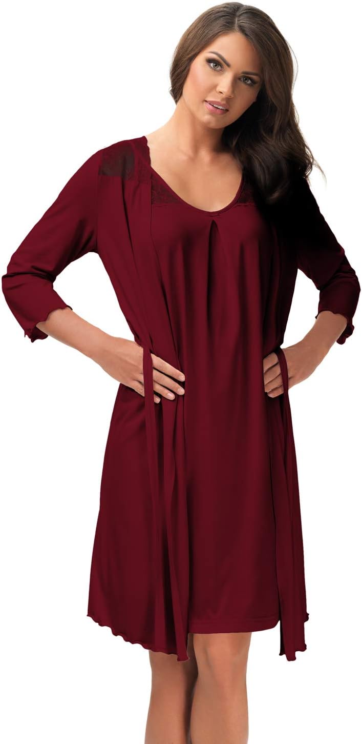 e.Femme Damen Morgenmantel Lena 490 aus Viskose Weinrot 38, Weinrot 38