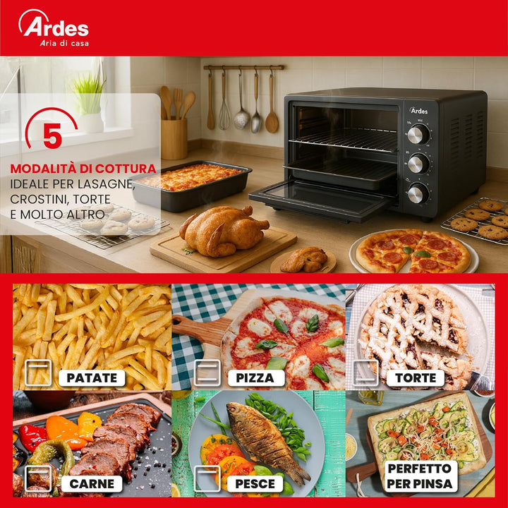 ARDES - AROVEN371 37 Liter Elektrobackofen mit Umluft für professionelles Kochen - Kompakt, smart un