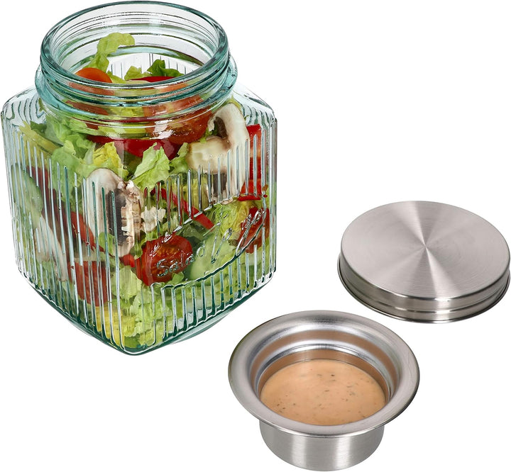 MamboCat 3tlg Set Salat to Go Vorratsglas 1 L I Aufbewahrungsbehälter für Salat I 100% recyceltes Gl