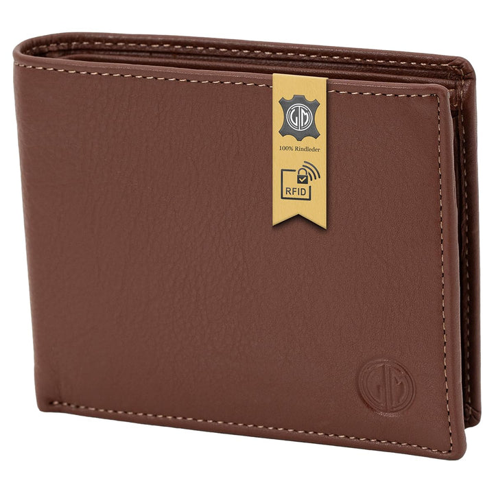 LINDENMANN Geldbörse Herren Portemonnaie Herren Leder, Rindleder matt, Cognac