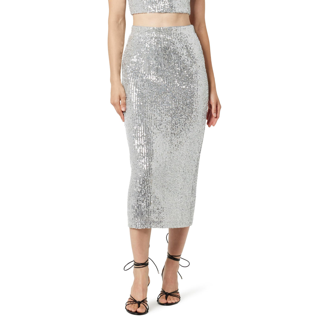 The Drop Damen Midirock Bianca mit Pailletten Rock XXS Silber, XXS Silber