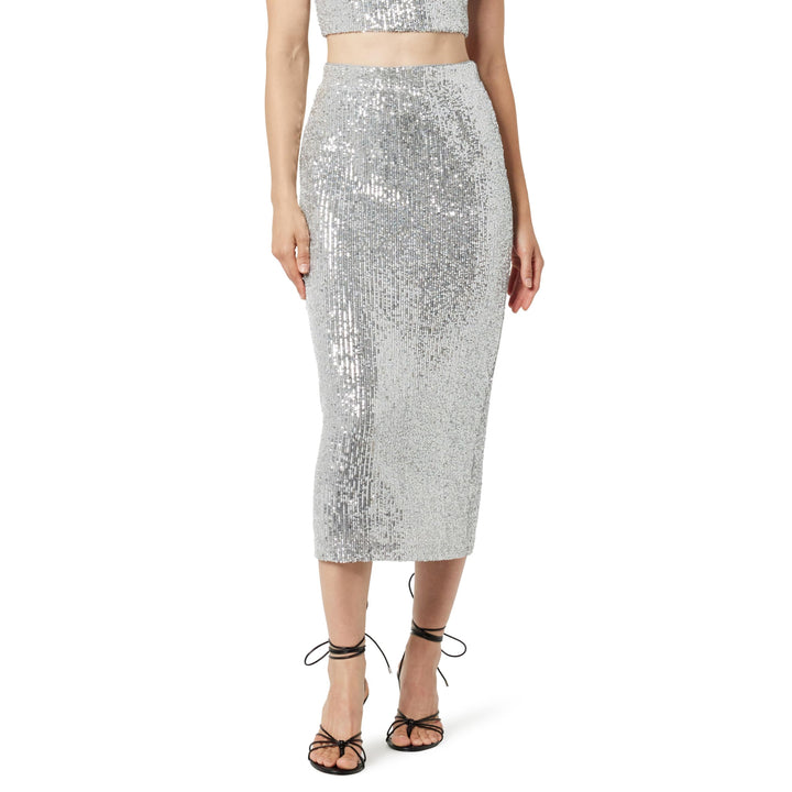 The Drop Damen Midirock Bianca mit Pailletten Rock XXS Silber, XXS Silber