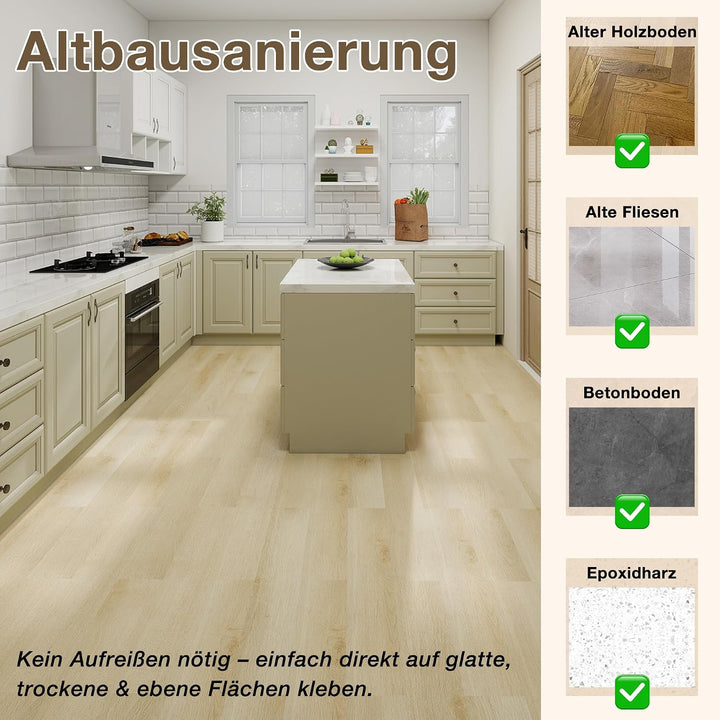 MULGREAT Holzoptik Vinyl Bodenbelag in Beige Eiche– 5,02 m² Selbstklebender, rutschfester &amp; wasserdi
