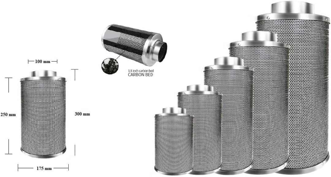 Aktivkohlefilter grow Luftreiniger 100 125 150 200 mm (100 * 250 (bis 250 m3/h)) 100*250 (bis 250 m3