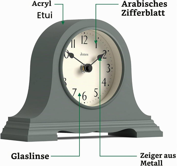 JONES CLOCKS® Speakeasy kaminuhr | Klassisches Design des napoleonhutes | Grün | Zeitgenössischer kl