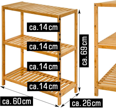 DuneDesign Bambus Standregal 60 cm Breit - 69x60x26 Badregal - Regal Holz für Küche Badezimmer Schra