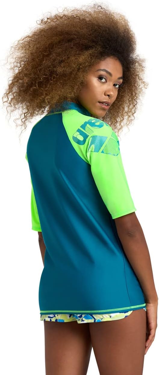 ARENA Damen Women's Vest S/S Graphic Rash Guard Shirt XS Deep Teal-soft Green, XS Deep Teal-soft Gre
